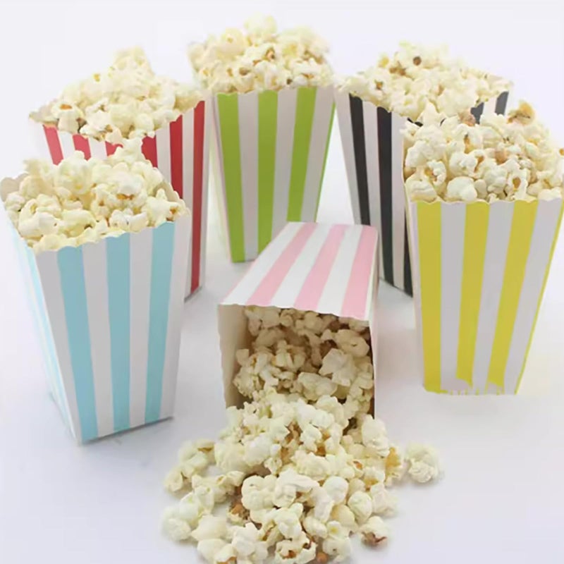 Crystallove 24pcs Striped Paper Popcorn Boxes for Party Favor Supplies (Blue) - Image 3